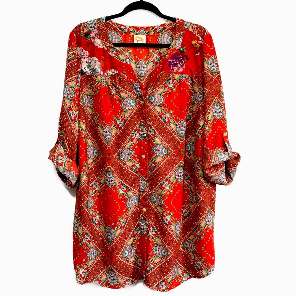 Anthropologie Red Patterned Blouse - image 1